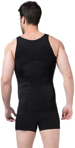 ZEROBODYS Men's Shaper Bodysuit Slimming Shirt with Comfortable Boxer Brief Elastic Sculpting Vest SS-M01-N Black (L)