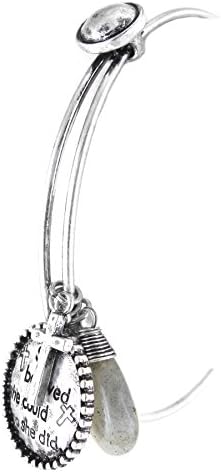 Bling Bar Cross Charm Quote Bangle Bracelet (SILVER OX-GRAY)