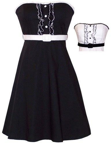 50's Rockabilly Tux Ruffle Sundress Dress JR Plus Size