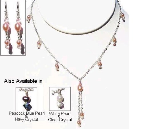 Click here to buy Peacock Pearls Sterling Silver Necklace and Earring Set - Pink and Light Pink.