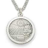 Sterling Silver 3/4 Round Swimming Medal with St. Christopher on the Back on 20 Chain
