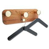 Wall Mount Garment Rack with 4 Brass Hooks, Includes 2 Hangers, Oak ELD24355