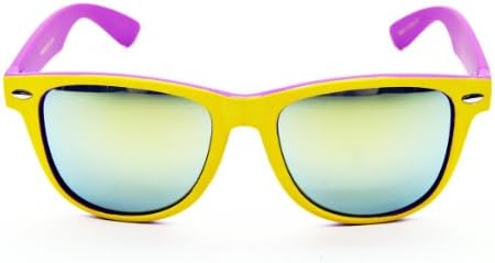 W1325-vp Vintage Wayfarer Nerd Retro 80s Mirrored Sunglasses W Pouch (Wkduo Yellow/purple-greenish Gold, Mirrored)