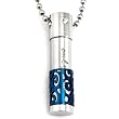 Stainless Steel Cubic Zirconia "Only Love" Large Cylinder with Blue Lattice Pendant Necklace