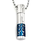 Stainless Steel Cubic Zirconia "Only Love" Large Cylinder with Blue Lattice Pendant Necklace