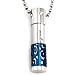 Stainless Steel Cubic Zirconia "Only Love" Large Cylinder with Blue Lattice Pendant Necklace
