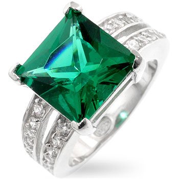 Click here to buy Sterling Silver Fashion Ring with Emerald Colored Cubic Zirconias - .925 Silver by ToltecTraders.com.