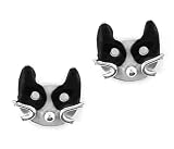 Black & White Cat Face Enamel & Sterling Post Earrings