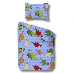 P�tter Kinder-Biber-Bettw�sche Dinosaurier blau 100x135