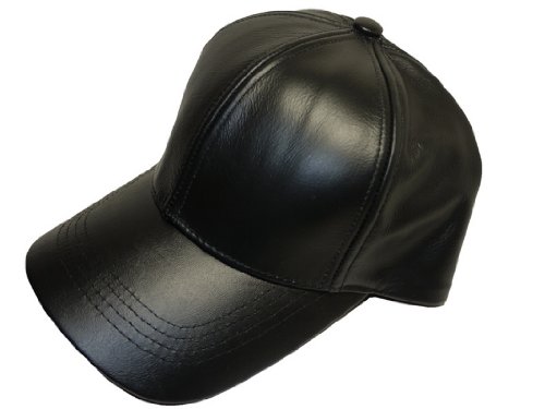 BLACK LEATHER BASEBALL CAP HAT CAPS HATS ADJUSTABLE MADE IN USA