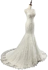 Sexy V-neck Mermaid Lace Sequined Applique Wedding Dress  with a Chapel Train 