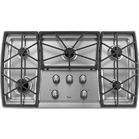 Whirlpool : GLS3675VS 36in Gas Cooktop with 5 Sealed Burners Stainless Steel