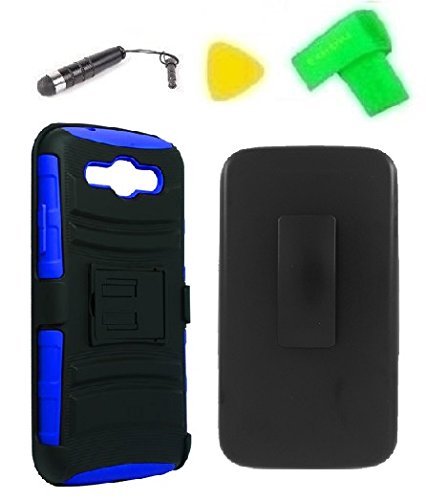 Belt Clip Holster w Kickstand Heavy Duty Hybrid Phone Case Cover Cell Phone Accessory + Extreme Band + Stylus Pen + Yellow Pry Tool for Samsung Galaxy Mega 5.8 I9152 I9150 (Belt Clip Holster Black/Blue) Belt Clip Holster w Kickstand Heavy Duty Hybrid Phone Case Cover Cell Phone Accessory + Extreme Band + Stylus Pen + Yellow Pry Tool for Samsung Galaxy Mega 5.8 I9152 I9150 (Belt Clip Holster Black/Blue)