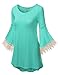 Amstt Bat Wing Slim Lace Polyester Bell 3/4 sleeves Crewneck JADE Long Tunic Top