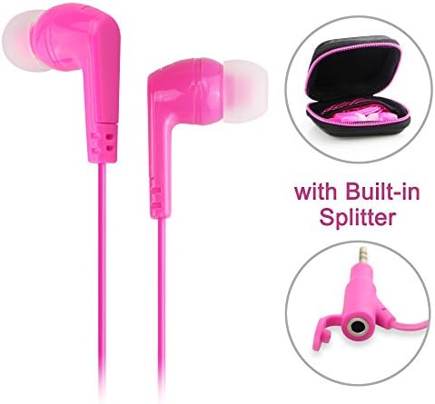 Earphones, Davoar In-Ear Earbuds with Built-in Splitter, Noise Cancelling 3.5mm Stereo Headphones for Apple, Android, Windows, Music Player and more-S/ M/ L Ear Caps-Red