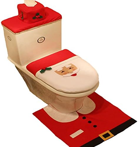 ZNFQC 3pcs/set Christmas Santa Claus Toilet Seat Cover And Rug Set Decorations Ornaments