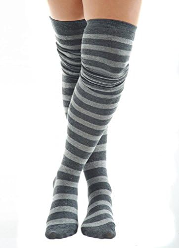 Sexy Legs Thigh High Socks Multi-Gray Stripe Over The Knee 70% Cotton Womens One Size