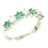 High Quality Solid Sterling Silver Natural Opal & Emerald Eternity Ring - Finger Sizes 5 to 12 Available