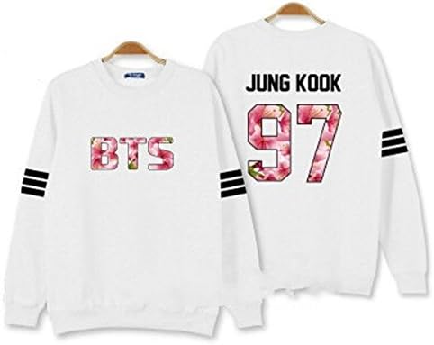 NEW Coat KPOP BTS Bangtan Boys Round neck Long sleeve unisex Fans Hoodie White color (L, JUNGKOOK)