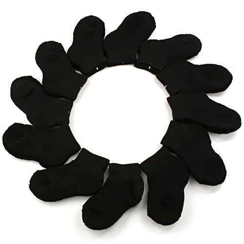 12 Pairs Thick Solid Black Anklet Casual Sport Socks Set Toddler Boys Ages 2-3
