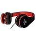 Intone I60 Lightweight Folding 3.5mm Stereo Over-ear Headphones Portable Stretch Headsets Earphones Leather Earpad with Build-in Microphone and Control Button for All Smartphones,laptops,tablets,pc,mp3/mp4,psp,ipod (Black/Red)