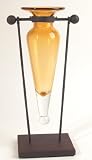 Amphora Vase on Stand with Finials and Hinge in Amber and Black