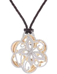 14k Two-Tone 4.43 Carat Diamond Flower Leather Necklace