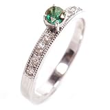 Diamond and Emerald Engagement Ring or Right Hand Ring, 14k White Gold, Ring Size 6.25 (T.w 0.35)