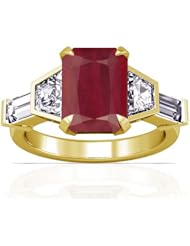 18K Yellow Gold Emerald Cut Ruby Ring With Sidestones
