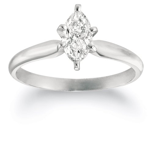 10k White or Yellow Gold Marquise Solitaire Diamond Engagement Ring (3/4 ct, J-K Color, I2-I3 Clarity)