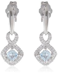 Sterling Silver Figure Eight Blue Topaz Diamond Earrings (1/10 cttw, I-J Color, I2-I3 Clarity)