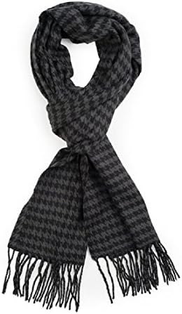 100% Cashmere Wool Scarf Houndstooth Design Made in Germany (Black on Grey)