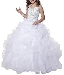 Girls Organza Tiered Lace Flower-Girl Dress/Pageant Dress/Prom Dress/Party Dress/Wedding Dress 