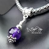 Amethyst Gemstone Silver Dangle Charm - Fits Trollbeads� Jewelry Bracelets - By Eagle Bay Designs