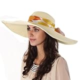 Luxury Lane Women’s Beige Floppy Paper Straw Sun Hat with Removable Orange Scarf