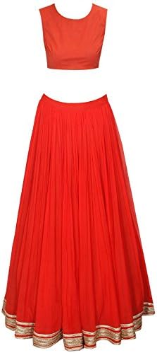 Kenil Fabrics red georgette partywear/casualwear lehenga for women with unstich blouse material