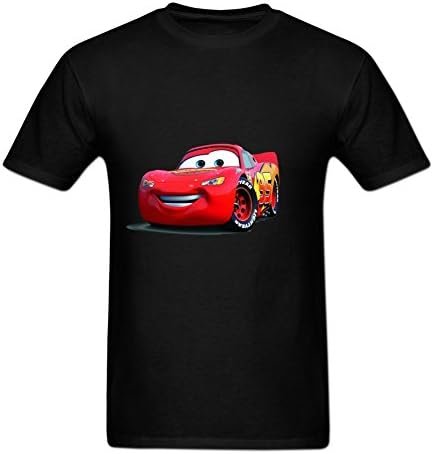 Memos Men's Cars Lightning McQueen O Neck Short Sleeve T-Shirt L Black