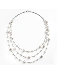 Freshwater Pearl Necklace with Sterling Silver, Three Tier Tin Cup, 4-7MM White Cultured Pearl