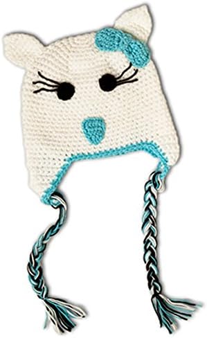 Little Girls Crochet Kitty Beanie Hat (White and Blue)