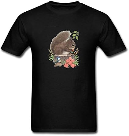 Pingteam Men's The Squirrel Bird Flowers T shirts Size M Black