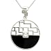Sunrise Princess Cut Cubic Zirconia Centered Black Onyx Lattice Window Screen Sterling Silver Pendant Necklace