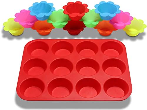 Muffin Pan 12 Cup &amp; Reusable Silicone Baking Cups (12-Pack) - Muffin Tin, Cornbread Pan, Cupcake Pan, or Cupcake Liners - Nonstick, Flexible, &amp; Easy to Clean - Freezer, Oven, &amp; Dishwasher Safe