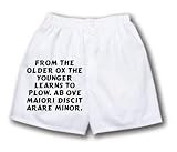White Boxer Short with From the older ox the younger learns to plow. ab ove maiori discit arare minor.