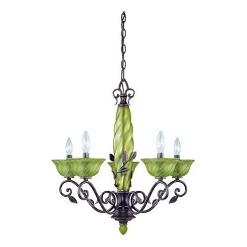 Westinghouse 69025 Cedar Forrest Five-Light Chandelier, Antique Bronze Finish with Seeded Oliveta Globe