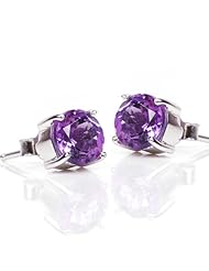 Honeystore Girls Amethyst 925 Sterling Silver White Gold Plated Studs Color Purple