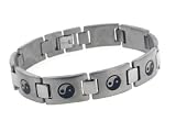 Mens Black Yin Yang Symbol Titanium Metal Jewelry Link Bracelet, 8.5 Long