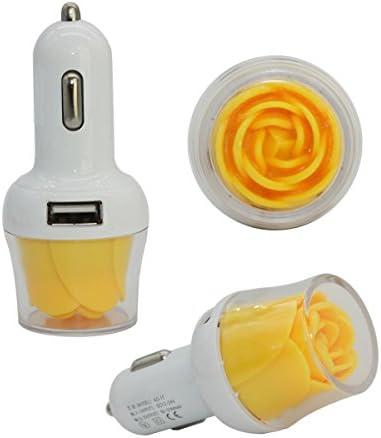 Rose Flower Dual USB Car Charger Adapter for iPhone 5 5S, iPhone 6 6 Plus, Samsung Galaxy S5, Galaxy Note 4 (Yellow, 1PCS)