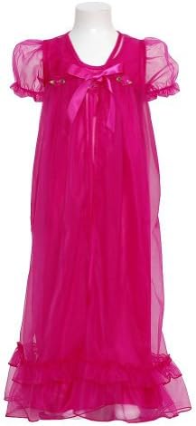 Laura Dare Fuchsia Sheer Flower 2pc Nightgown Robe Set Girls 2T-14