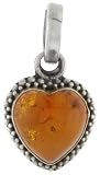 Sterling Silver Oxidized Heart Pendant, w/ Cabochon Cut Russian Baltic Amber, 1/2 (13mm) tall