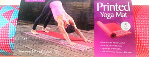 Printed Yoga Mat - 5mm thick, 68" L x 24" W - Red (Blue Tribal Print)